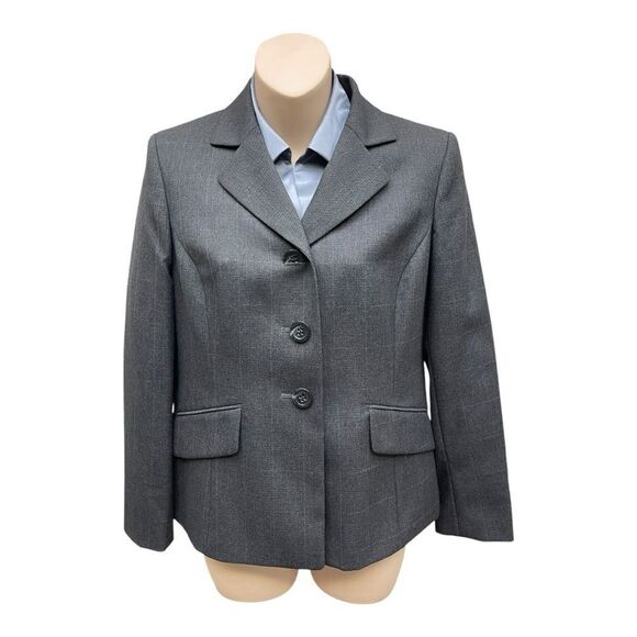 Kasper Charcoal Blazer Trousers Silver Satin Blouse Pantsuit Size 4P Office EUC - Picture 2 of 14